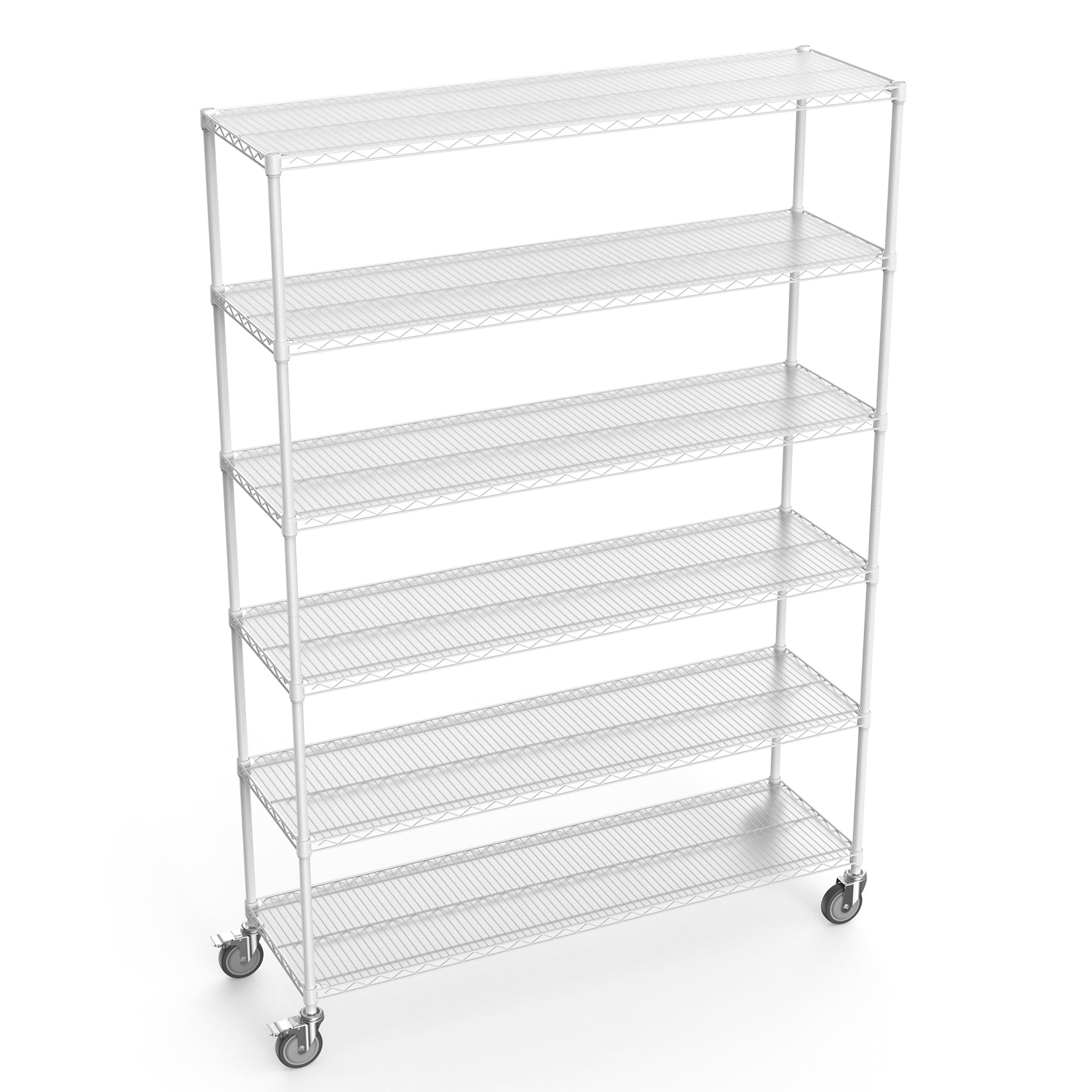 6 Tier Wire Shelving Unit, 6000 Lbs Nsf Height Adjustable Metal Garage Storage Shelves With Wheels, Heavy Duty Storage Wire Rack Metal Shelves White 186082 White Iron Plastic