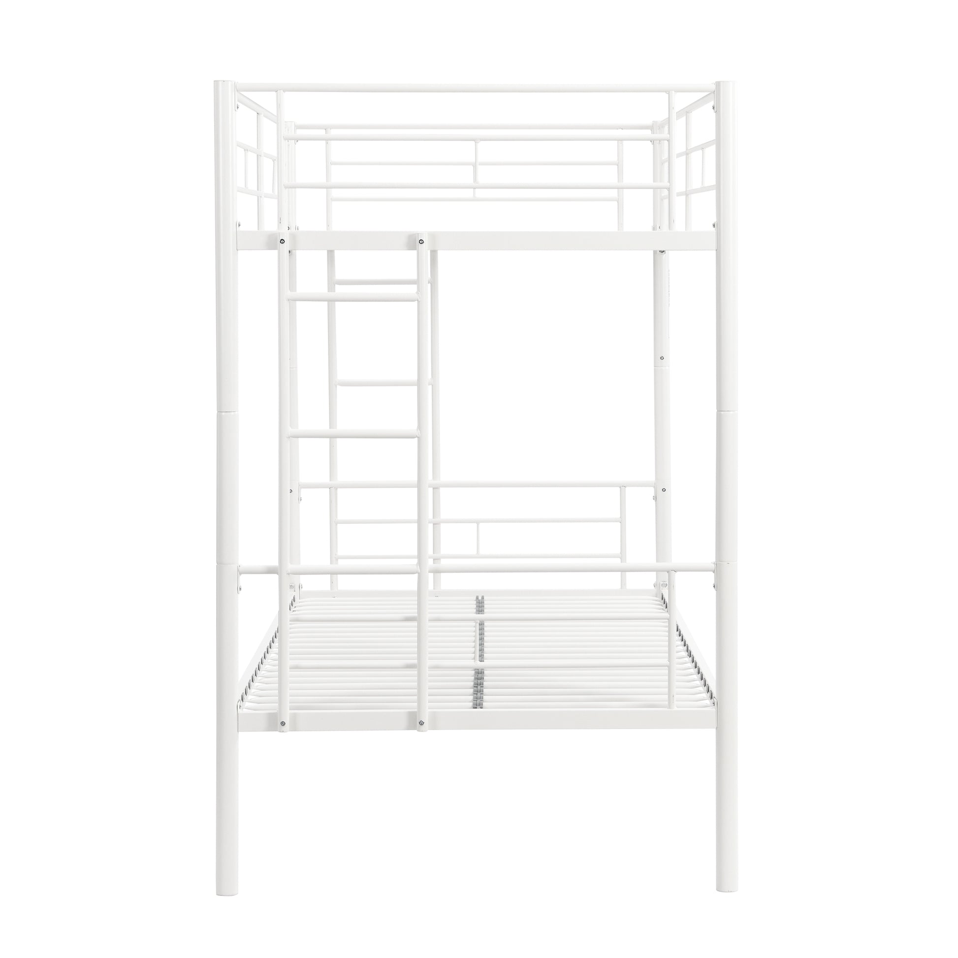 Twin Over Twin Metal Bunk Bed,Metal Structure Bedframe With Safety Guardrails And 2 Ladders,Convertible Bunkbeds,No Spring Box Required And Space Saving Design,White Box Spring Not Required Twin White Metal Bedroom Industrial Bed Frame Metal