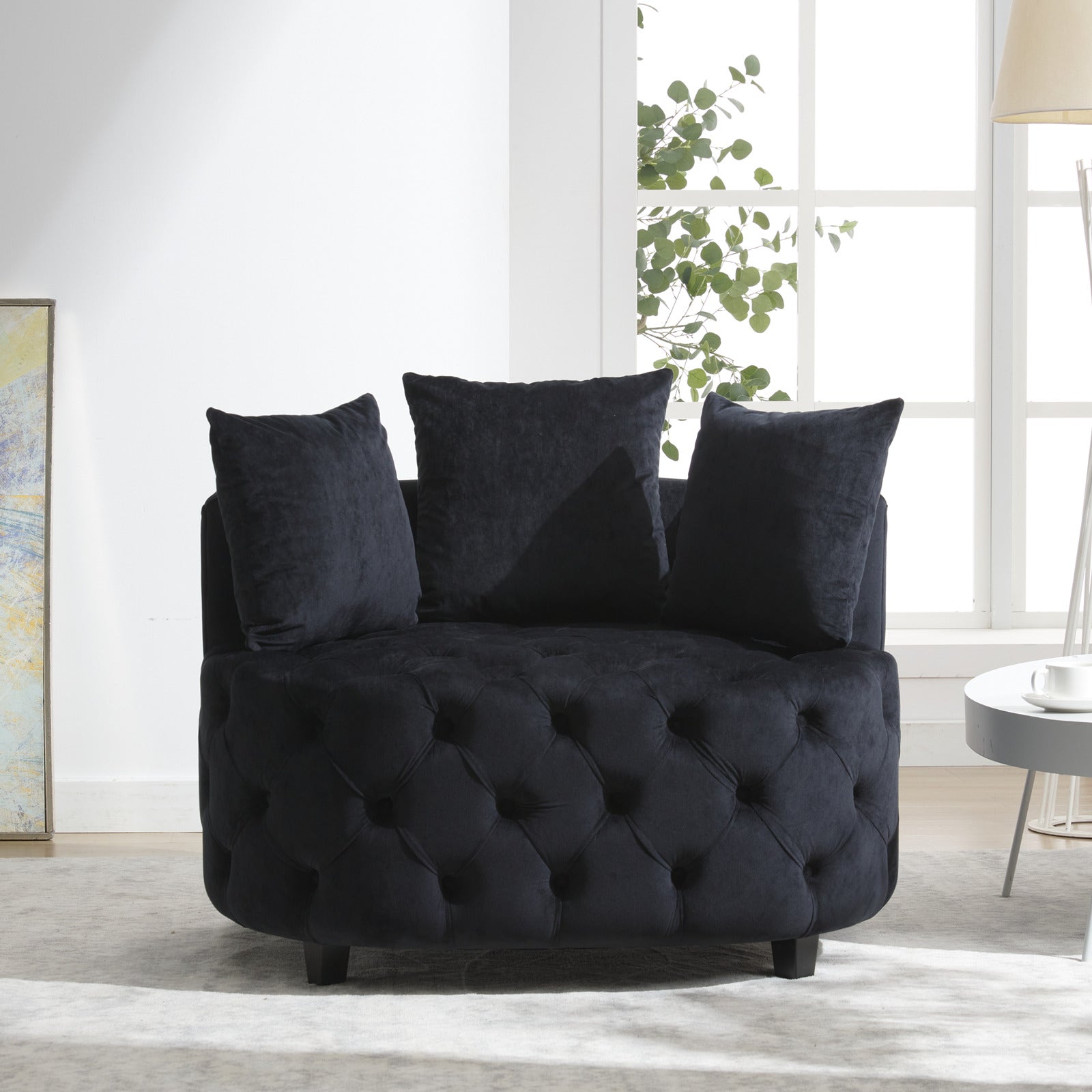 Width 40.6 Inches Accent Chair Classical Barrel Chair For Living Room Modern Leisure Sofa Chair Black Black Primary Living Space American Design Foam Velvet