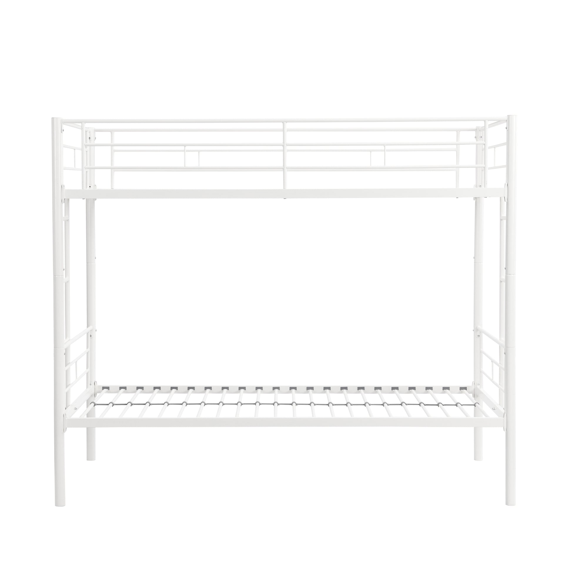 Twin Over Twin Metal Bunk Bed,Metal Structure Bedframe With Safety Guardrails And 2 Ladders,Convertible Bunkbeds,No Spring Box Required And Space Saving Design,White Box Spring Not Required Twin White Metal Bedroom Industrial Bed Frame Metal