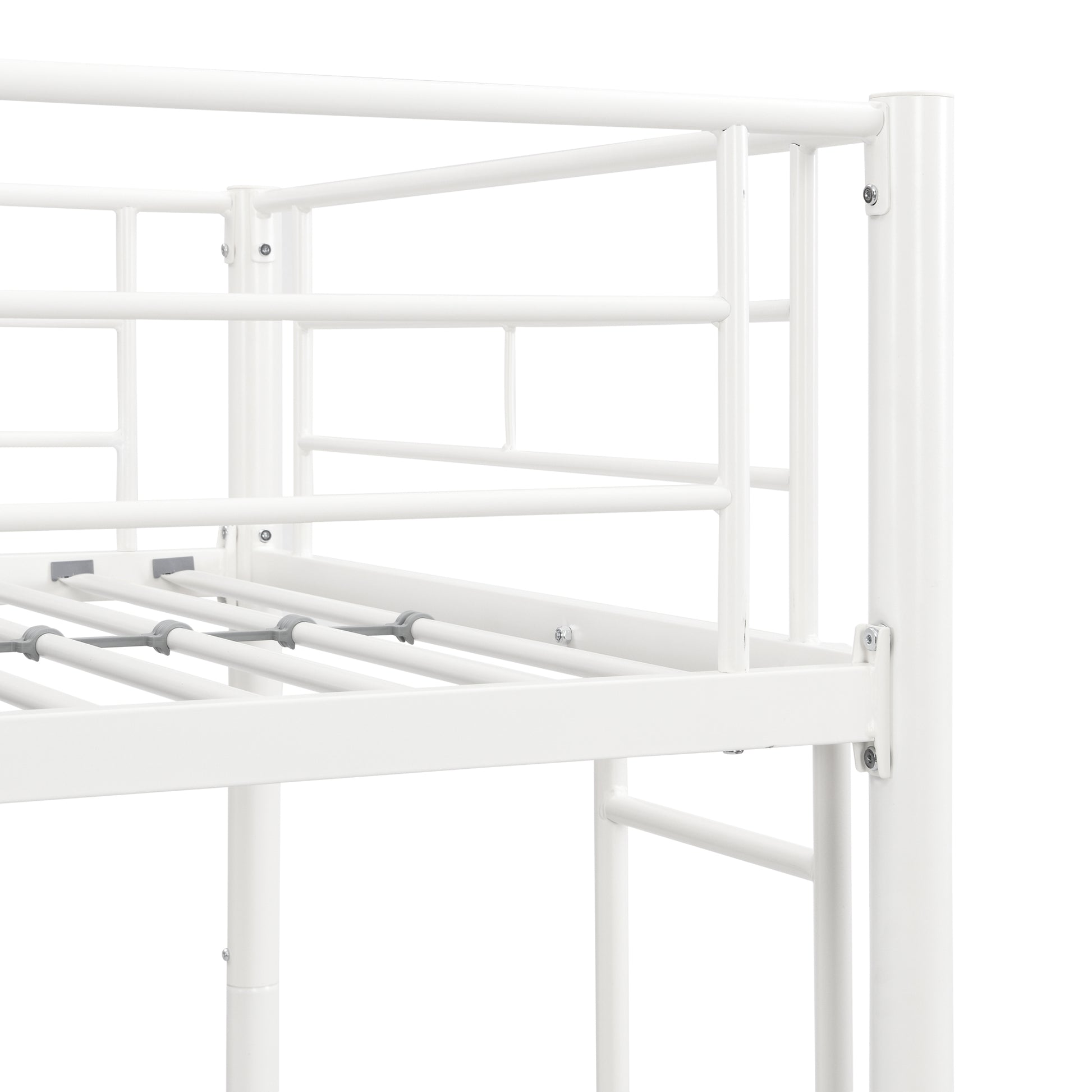 Twin Over Twin Metal Bunk Bed,Metal Structure Bedframe With Safety Guardrails And 2 Ladders,Convertible Bunkbeds,No Spring Box Required And Space Saving Design,White Box Spring Not Required Twin White Metal Bedroom Industrial Bed Frame Metal