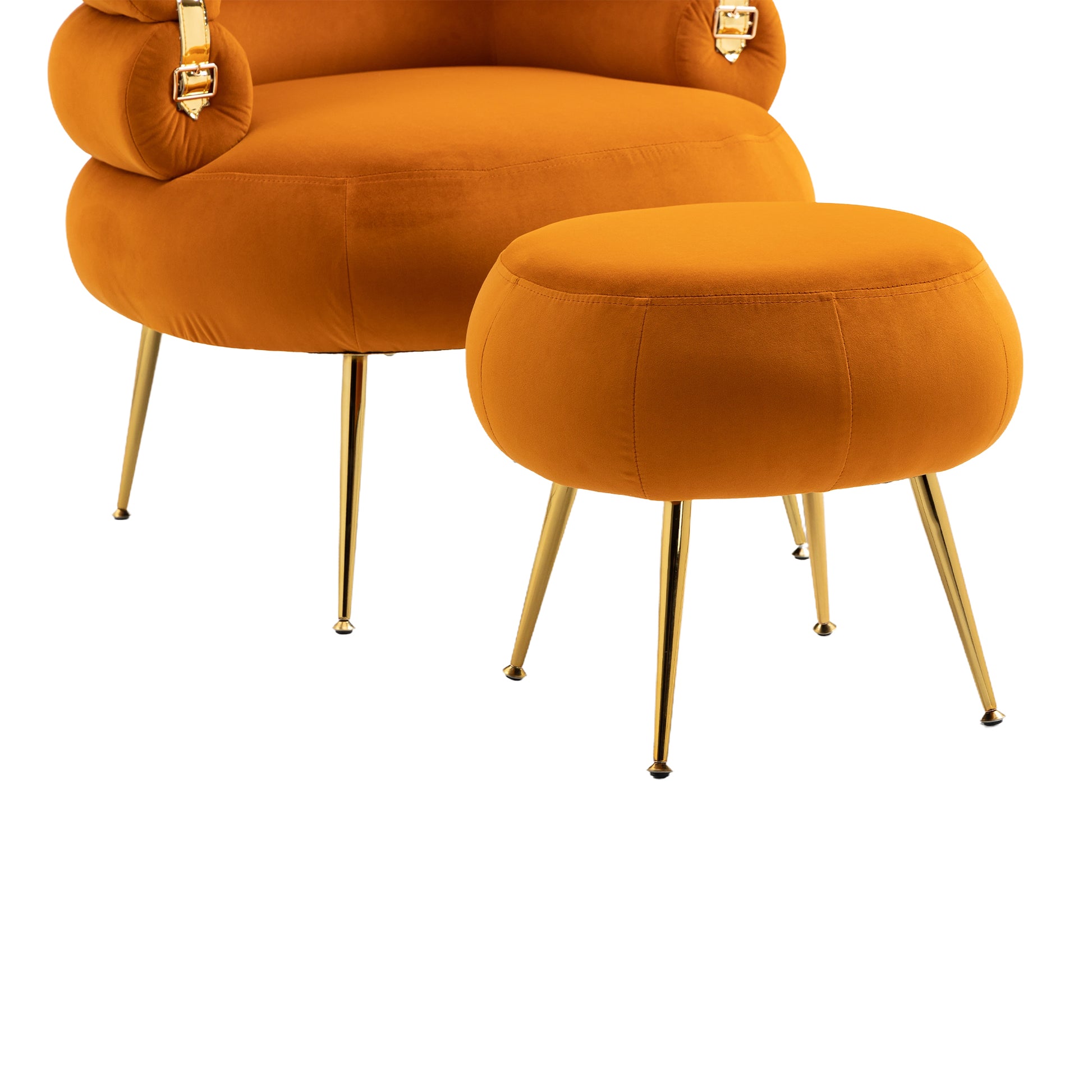 Coolmore Upholstered Velvet Barrel Accent Chair With Ottoman,Accent Comfy Lounge Arm Chair And Folding Footrest Stool Set,Single Sofa Armchair With Lounge Seat For Bedroom,Office Orange Orange Foam Velvet