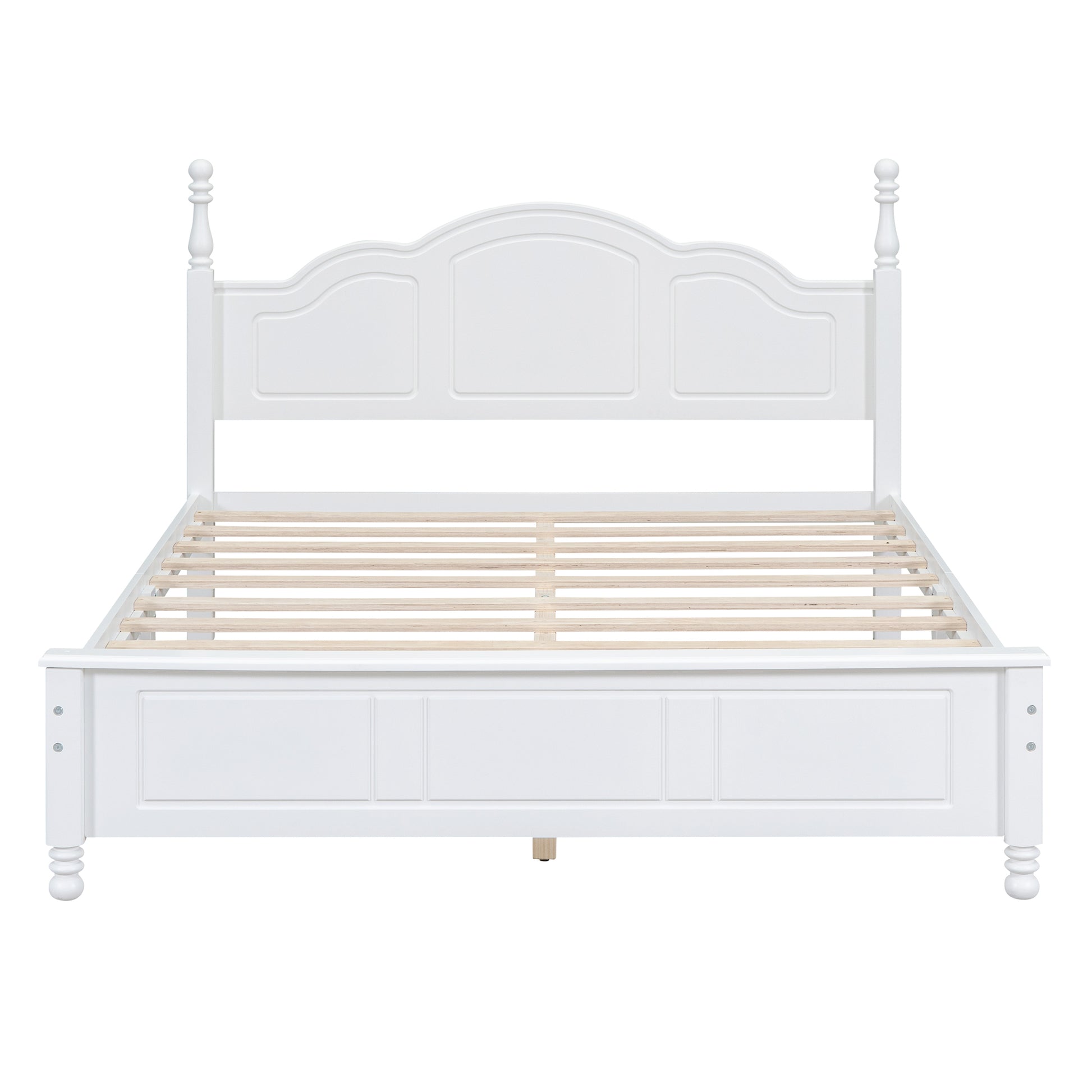 Queen Size Wood Platform Bed Frame,Retro Style Platform Bed With Wooden Slat Support,White White Wood