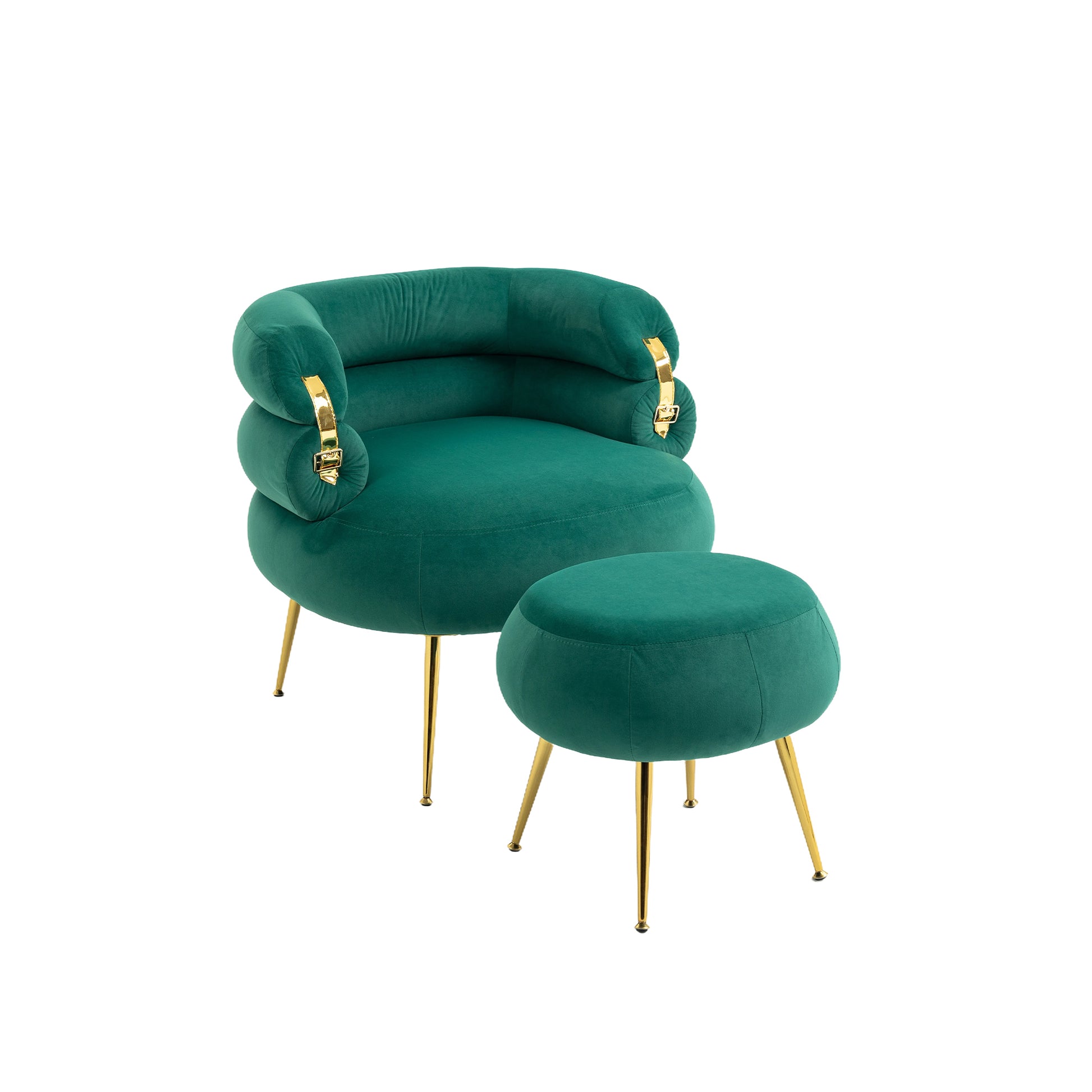 Coolmore Upholstered Velvet Barrel Accent Chair With Ottoman,Accent Comfy Lounge Arm Chair And Folding Footrest Stool Set,Single Sofa Armchair With Lounge Seat For Bedroom,Office Green Green Foam Velvet