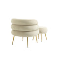 Coolmore Upholstered Velvet Barrel Accent Chair With Ottoman,Accent Comfy Lounge Arm Chair And Footrest Stool Set,Single Sofa Armchair With Lounge Seat For Bedroom,Office Beige Beige Foam Velvet