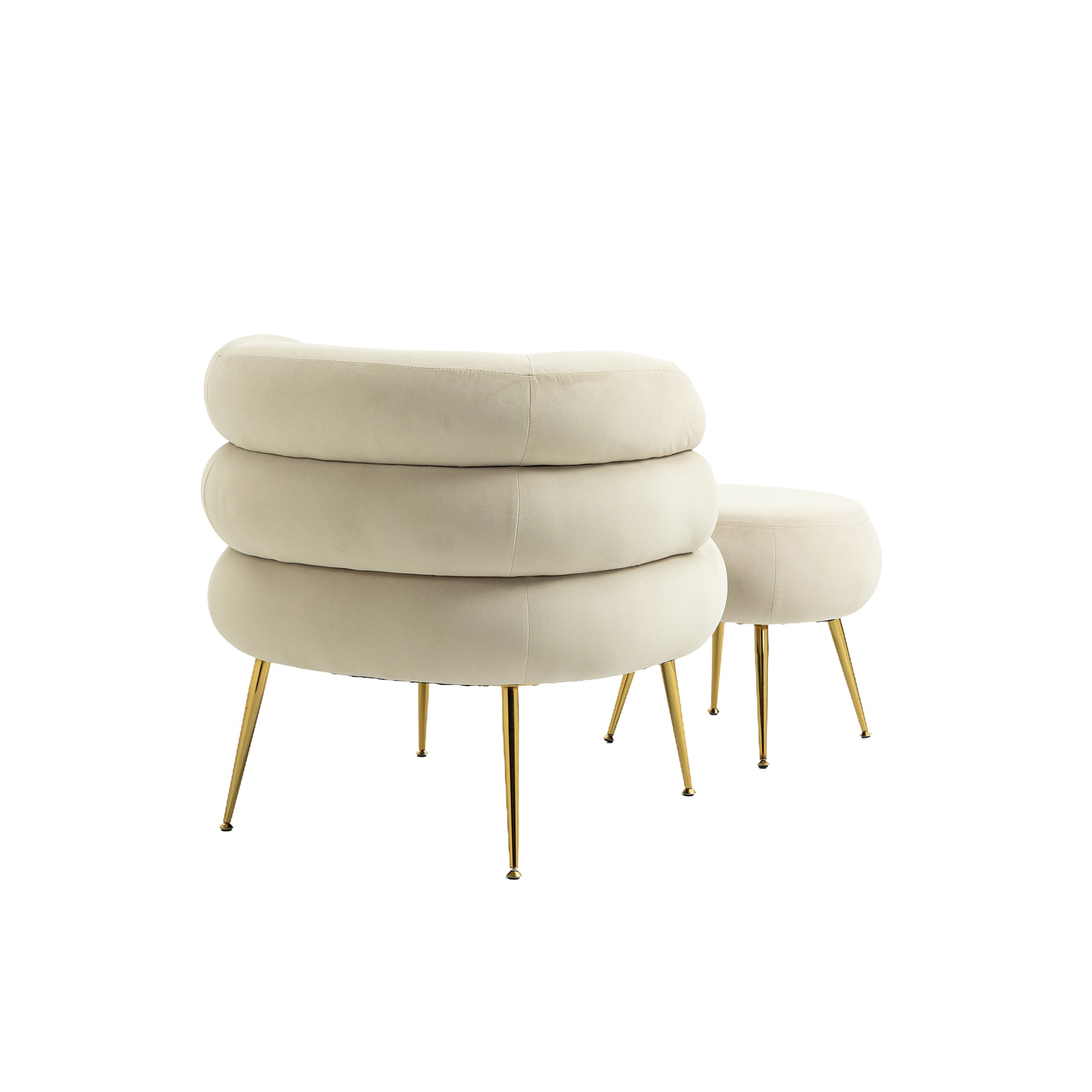 Coolmore Upholstered Velvet Barrel Accent Chair With Ottoman,Accent Comfy Lounge Arm Chair And Footrest Stool Set,Single Sofa Armchair With Lounge Seat For Bedroom,Office Beige Beige Foam Velvet