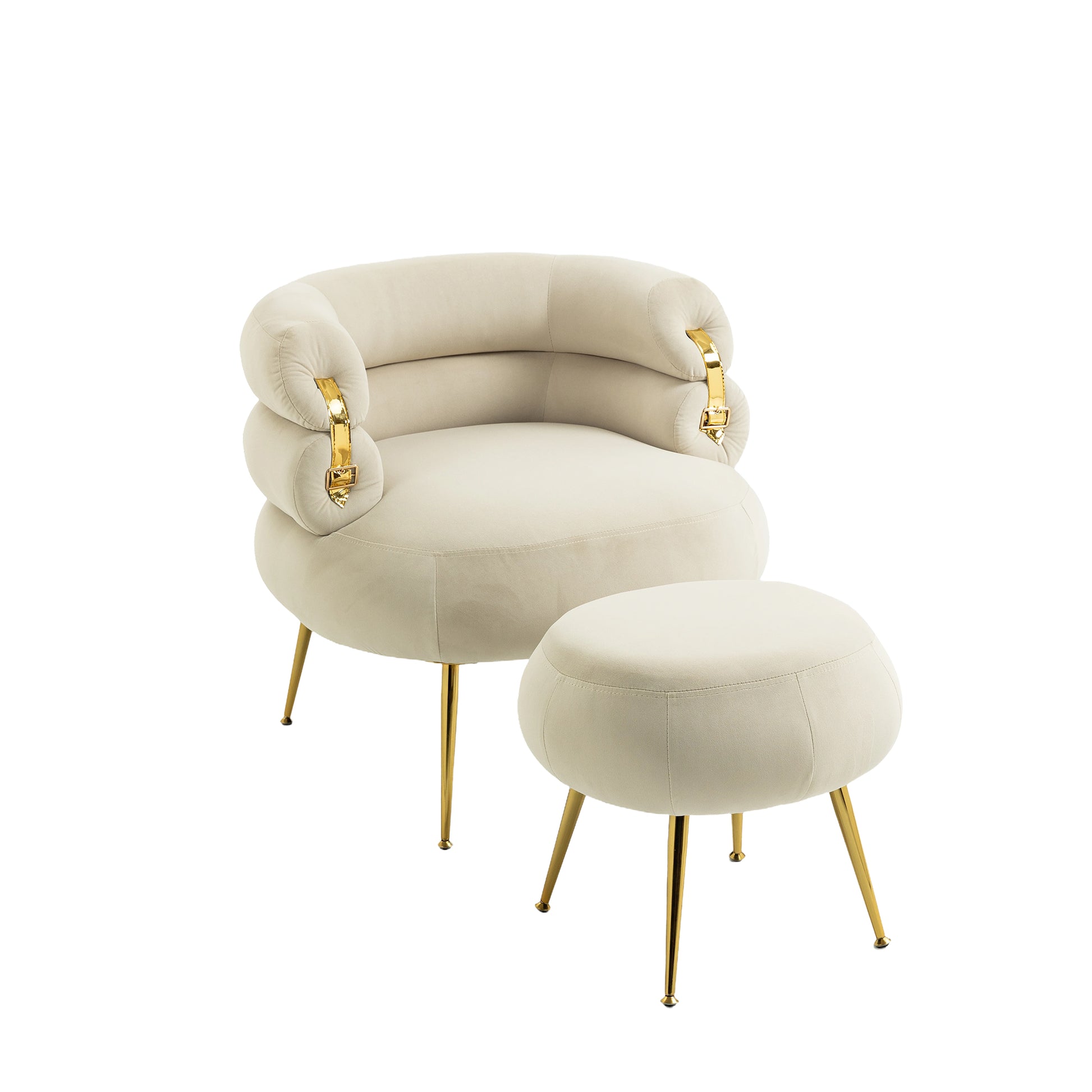 Coolmore Upholstered Velvet Barrel Accent Chair With Ottoman,Accent Comfy Lounge Arm Chair And Footrest Stool Set,Single Sofa Armchair With Lounge Seat For Bedroom,Office Beige Beige Foam Velvet