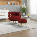 Coolmore Upholstered Velvet Barrel Accent Chair With Ottoman,Accent Comfy Lounge Arm Chair And Footrest Stool Set,Single Sofa Armchair With Lounge Seat For Bedroom,Office Wine Red Wine Red Foam Velvet
