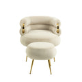 Coolmore Upholstered Velvet Barrel Accent Chair With Ottoman,Accent Comfy Lounge Arm Chair And Footrest Stool Set,Single Sofa Armchair With Lounge Seat For Bedroom,Office Beige Beige Foam Velvet