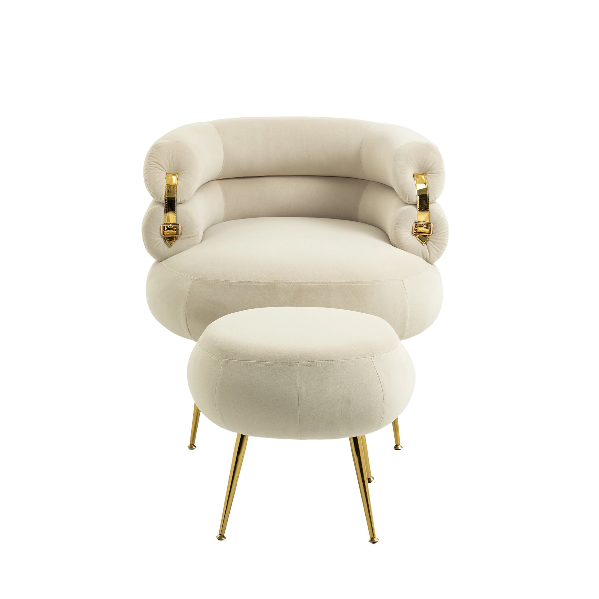 Coolmore Upholstered Velvet Barrel Accent Chair With Ottoman,Accent Comfy Lounge Arm Chair And Footrest Stool Set,Single Sofa Armchair With Lounge Seat For Bedroom,Office Beige Beige Foam Velvet
