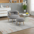 Coolmore Upholstered Velvet Barrel Accent Chair With Ottoman,Accent Comfy Lounge Arm Chair And Folding Footrest Stool Set,Single Sofa Armchair With Lounge Seat For Bedroom,Office Gray Gray Foam Velvet