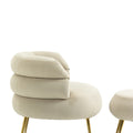 Coolmore Upholstered Velvet Barrel Accent Chair With Ottoman,Accent Comfy Lounge Arm Chair And Footrest Stool Set,Single Sofa Armchair With Lounge Seat For Bedroom,Office Beige Beige Foam Velvet