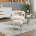 Coolmore Upholstered Velvet Barrel Accent Chair With Ottoman,Accent Comfy Lounge Arm Chair And Footrest Stool Set,Single Sofa Armchair With Lounge Seat For Bedroom,Office Beige Beige Foam Velvet