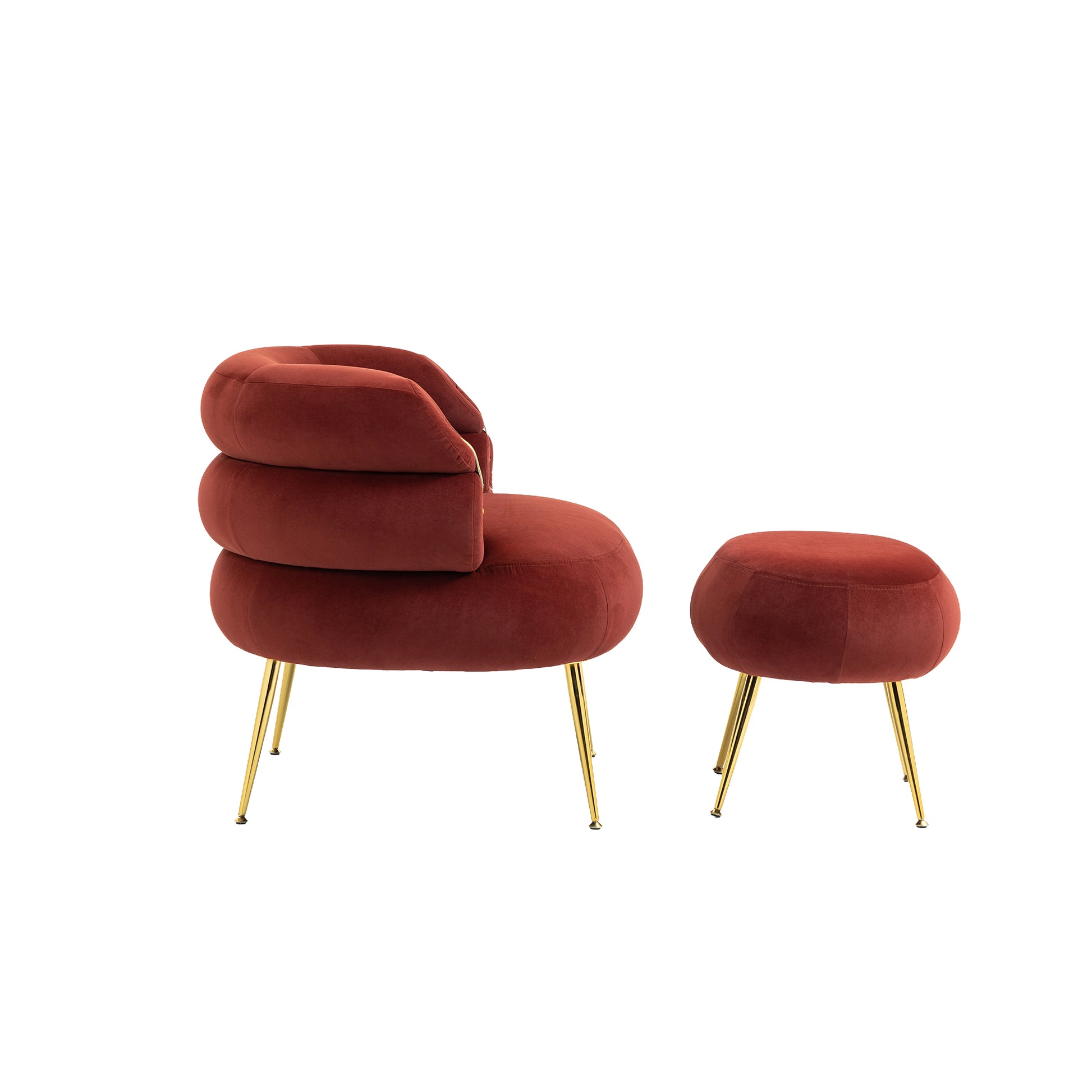 Coolmore Upholstered Velvet Barrel Accent Chair With Ottoman,Accent Comfy Lounge Arm Chair And Footrest Stool Set,Single Sofa Armchair With Lounge Seat For Bedroom,Office Wine Red Wine Red Foam Velvet