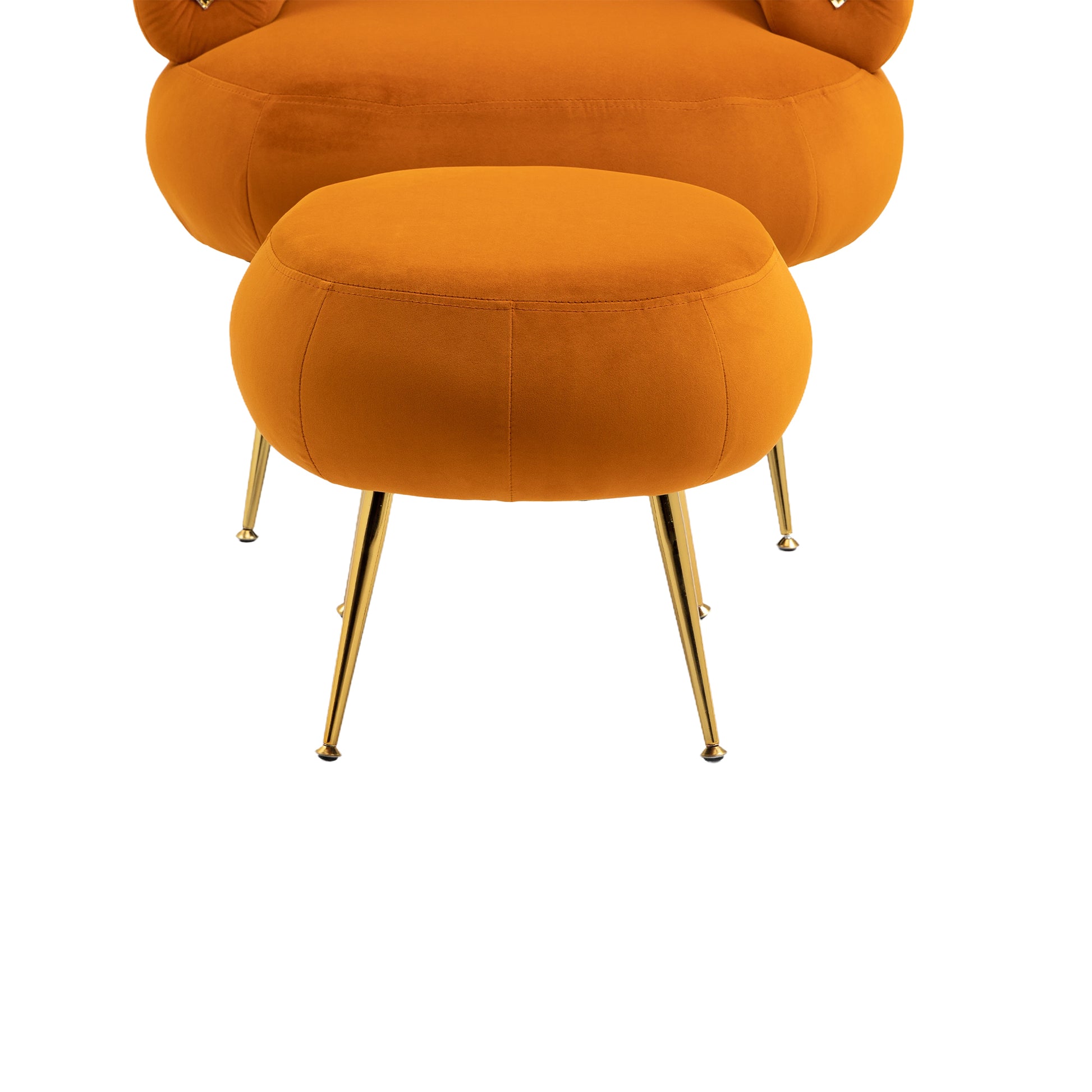 Coolmore Upholstered Velvet Barrel Accent Chair With Ottoman,Accent Comfy Lounge Arm Chair And Folding Footrest Stool Set,Single Sofa Armchair With Lounge Seat For Bedroom,Office Orange Orange Foam Velvet