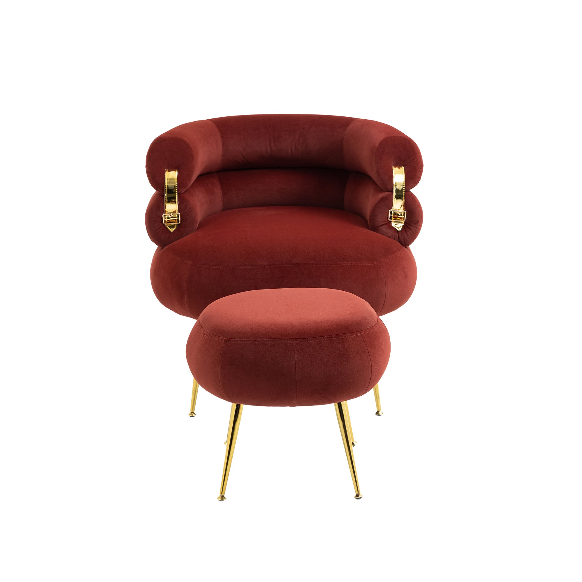 Coolmore Upholstered Velvet Barrel Accent Chair With Ottoman,Accent Comfy Lounge Arm Chair And Footrest Stool Set,Single Sofa Armchair With Lounge Seat For Bedroom,Office Wine Red Wine Red Foam Velvet