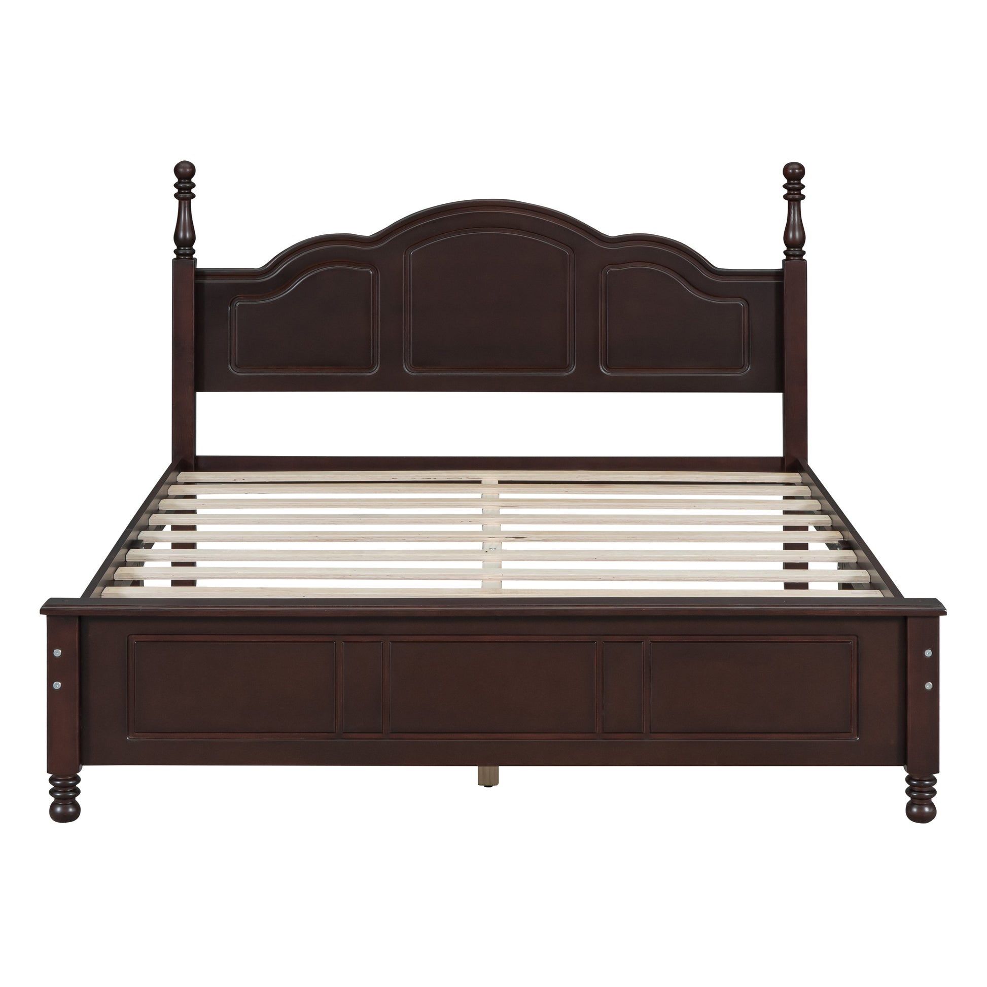 Queen Size Wood Platform Bed Frame,Retro Style Platform Bed With Wooden Slat Support,Dark Walnut Walnut Wood