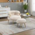 Coolmore Upholstered Velvet Barrel Accent Chair With Ottoman,Accent Comfy Lounge Arm Chair And Footrest Stool Set,Single Sofa Armchair With Lounge Seat For Bedroom,Office Beige Beige Foam Velvet