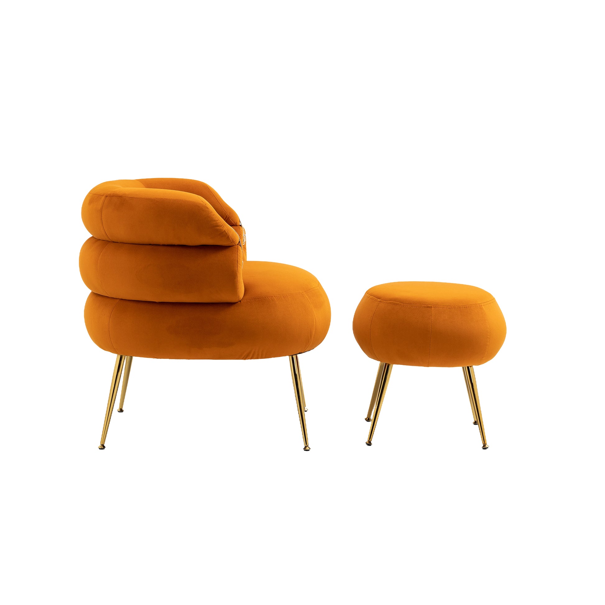 Coolmore Upholstered Velvet Barrel Accent Chair With Ottoman,Accent Comfy Lounge Arm Chair And Folding Footrest Stool Set,Single Sofa Armchair With Lounge Seat For Bedroom,Office Orange Orange Foam Velvet