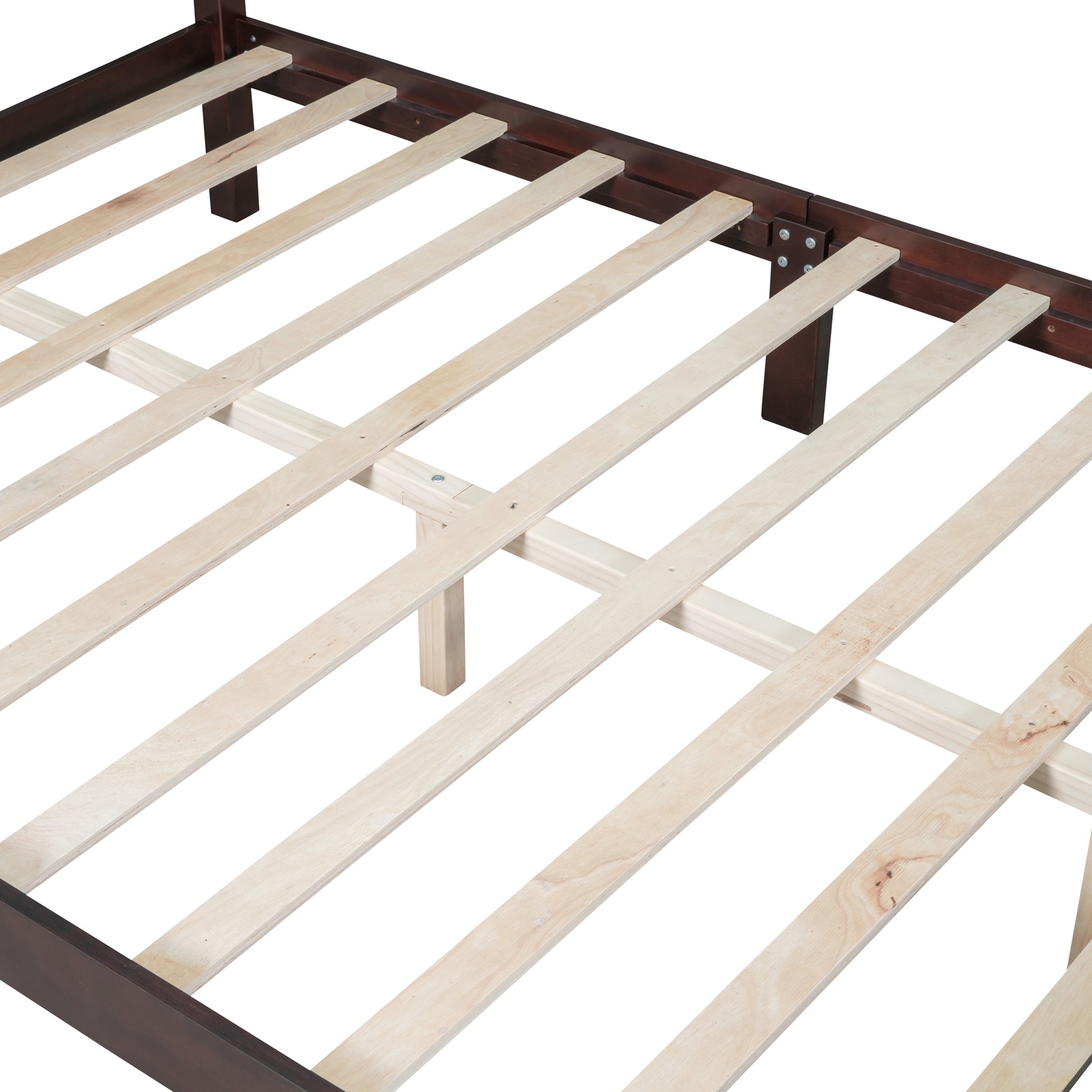 3 Pieces Bedroom Sets,Queen Size Wood Platform Bed And Two Nightstands Dark Walnut Walnut Wood