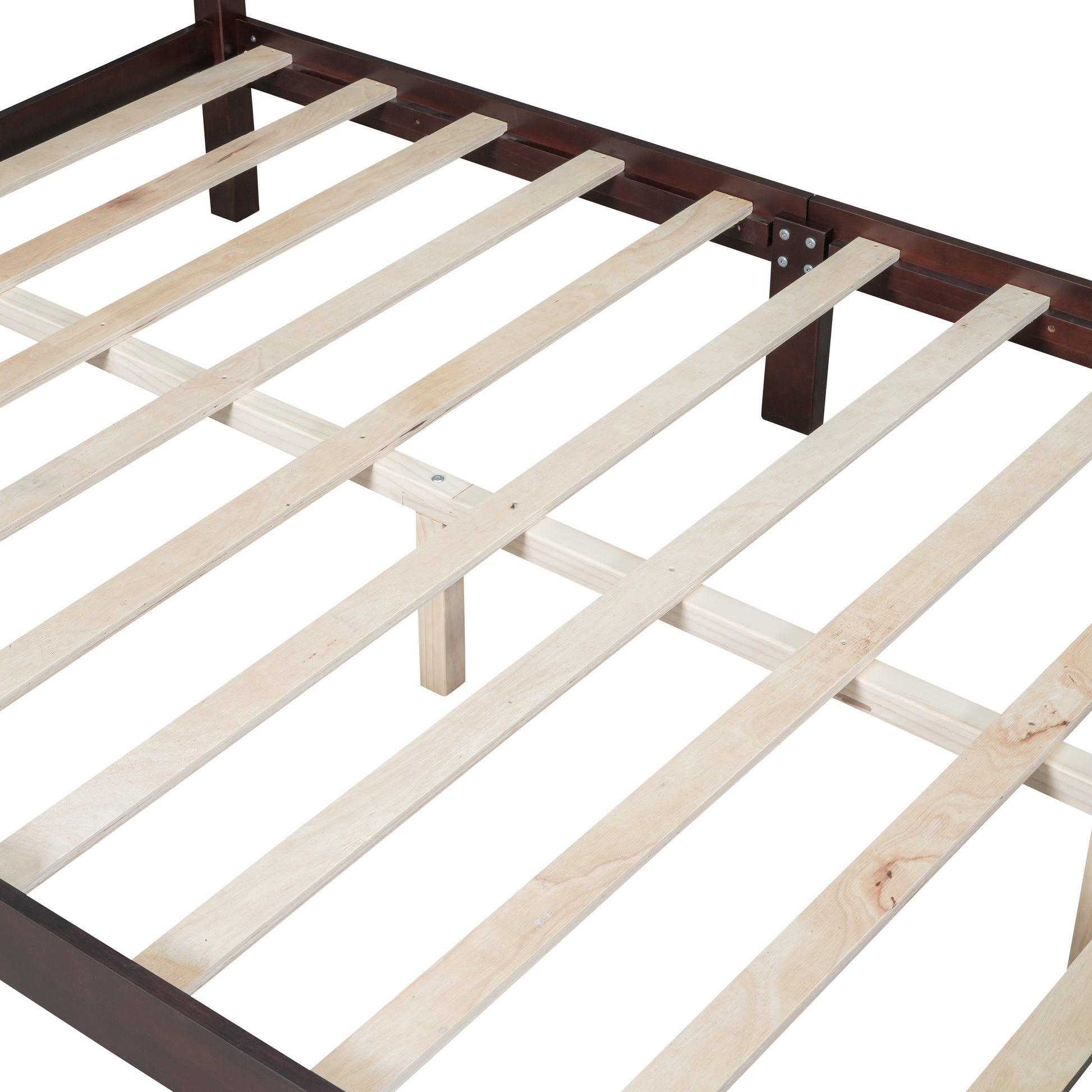Queen Size Wood Platform Bed Frame,Retro Style Platform Bed With Wooden Slat Support,Dark Walnut Walnut Wood