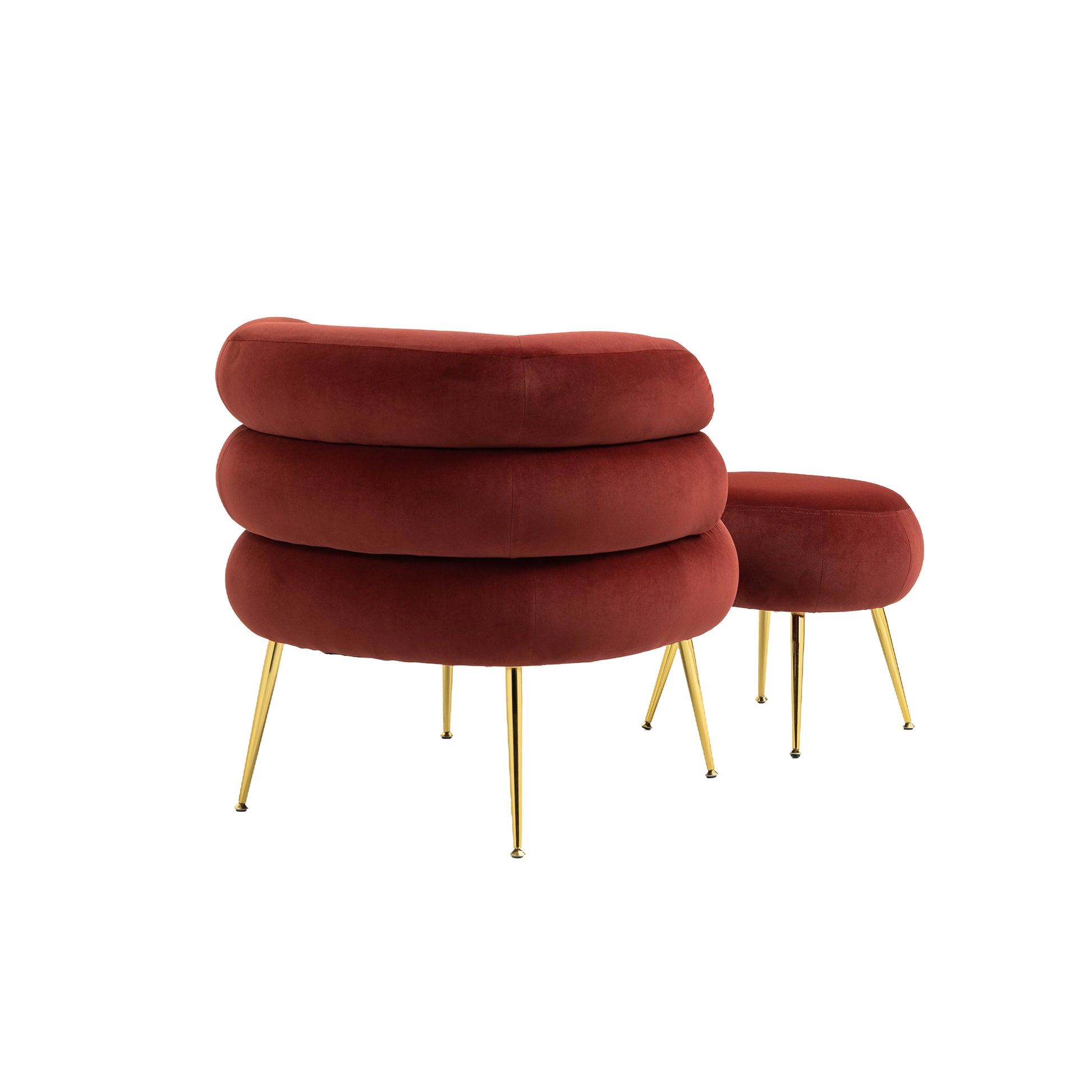 Coolmore Upholstered Velvet Barrel Accent Chair With Ottoman,Accent Comfy Lounge Arm Chair And Footrest Stool Set,Single Sofa Armchair With Lounge Seat For Bedroom,Office Wine Red Wine Red Foam Velvet