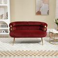 Coolmore Small Loveseat Sofa, Upholstered Mini Couch With Curved Backrest With Stylish Golden Decor, Small Comfy Beautiful Seat Leisure Accent Couch For Living Room, Bedroom, Office Wine Red Wine Red Foam Velvet
