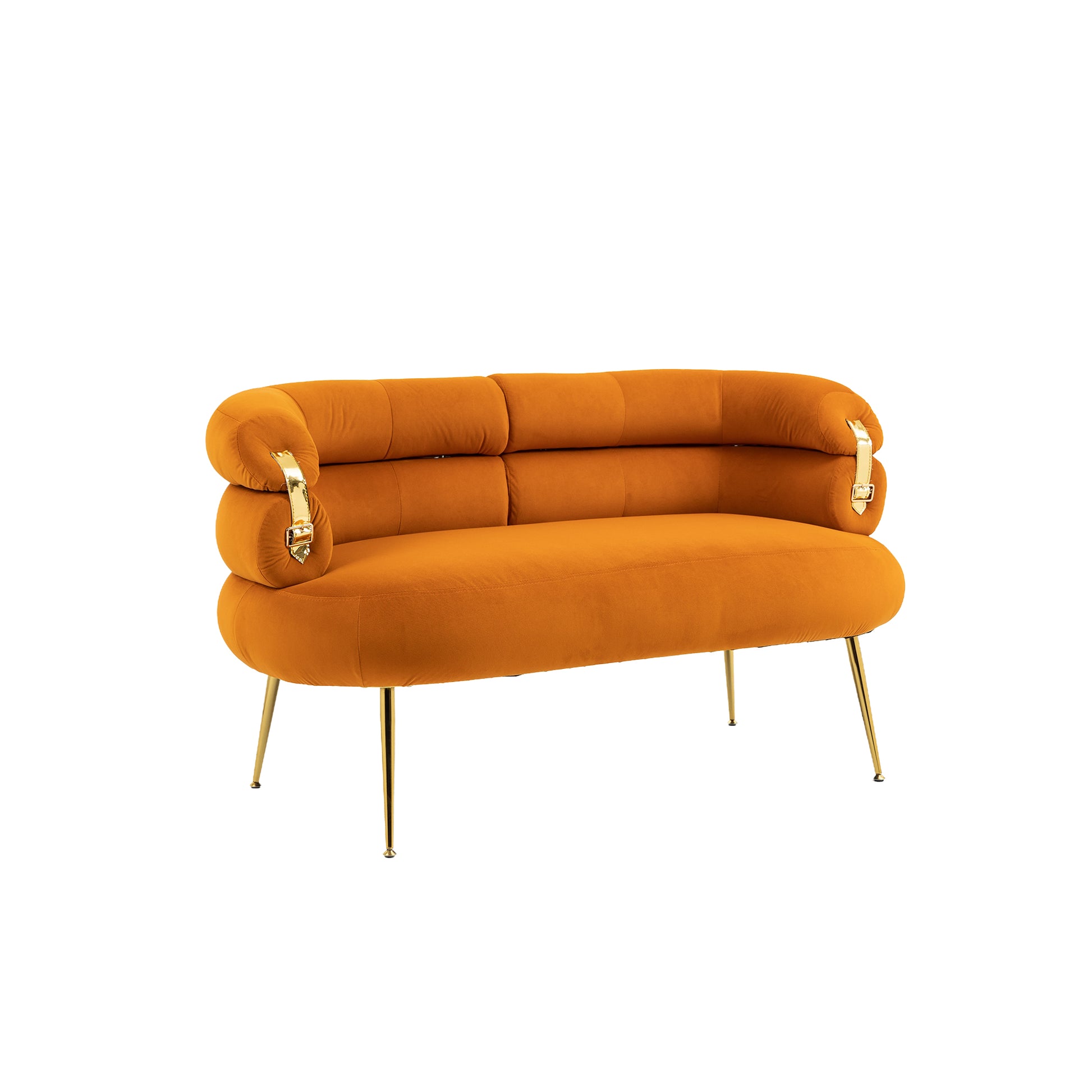 Coolmore Small Loveseat Sofa, Upholstered Mini Couch With Curved Backrest With Stylish Golden Decor, Small Comfy Beautiful Seat Leisure Accent Couch For Living Room, Bedroom, Office Orange Orange Foam Velvet