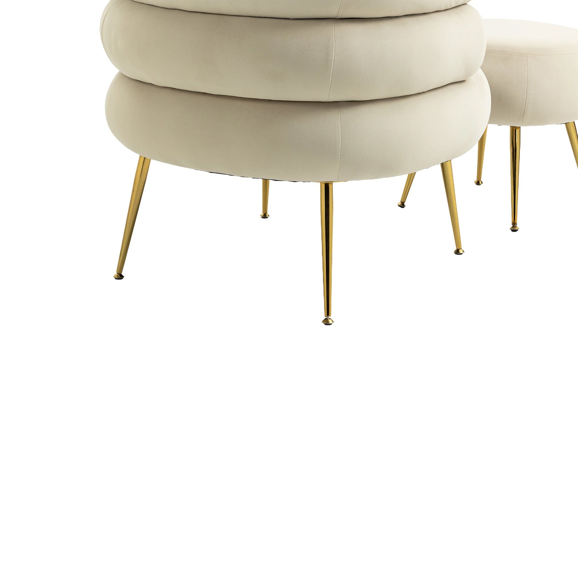 Coolmore Upholstered Velvet Barrel Accent Chair With Ottoman,Accent Comfy Lounge Arm Chair And Footrest Stool Set,Single Sofa Armchair With Lounge Seat For Bedroom,Office Beige Beige Foam Velvet