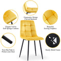 Yellow Velvet Dining Chairs,Modern Kitchen Dining Room Chairs Set Of 4 Metal Plaid Yellow Dining Room Powder Coated Foam Dry Clean Modern Dining Chairs Solid Back Foam Velvet
