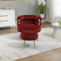 Coolmore Upholstered Velvet Barrel Accent Chair With Ottoman,Accent Comfy Lounge Arm Chair And Footrest Stool Set,Single Sofa Armchair With Lounge Seat For Bedroom,Office Wine Red Wine Red Foam Velvet