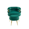 Coolmore Upholstered Velvet Barrel Accent Chair With Ottoman,Accent Comfy Lounge Arm Chair And Folding Footrest Stool Set,Single Sofa Armchair With Lounge Seat For Bedroom,Office Green Green Foam Velvet