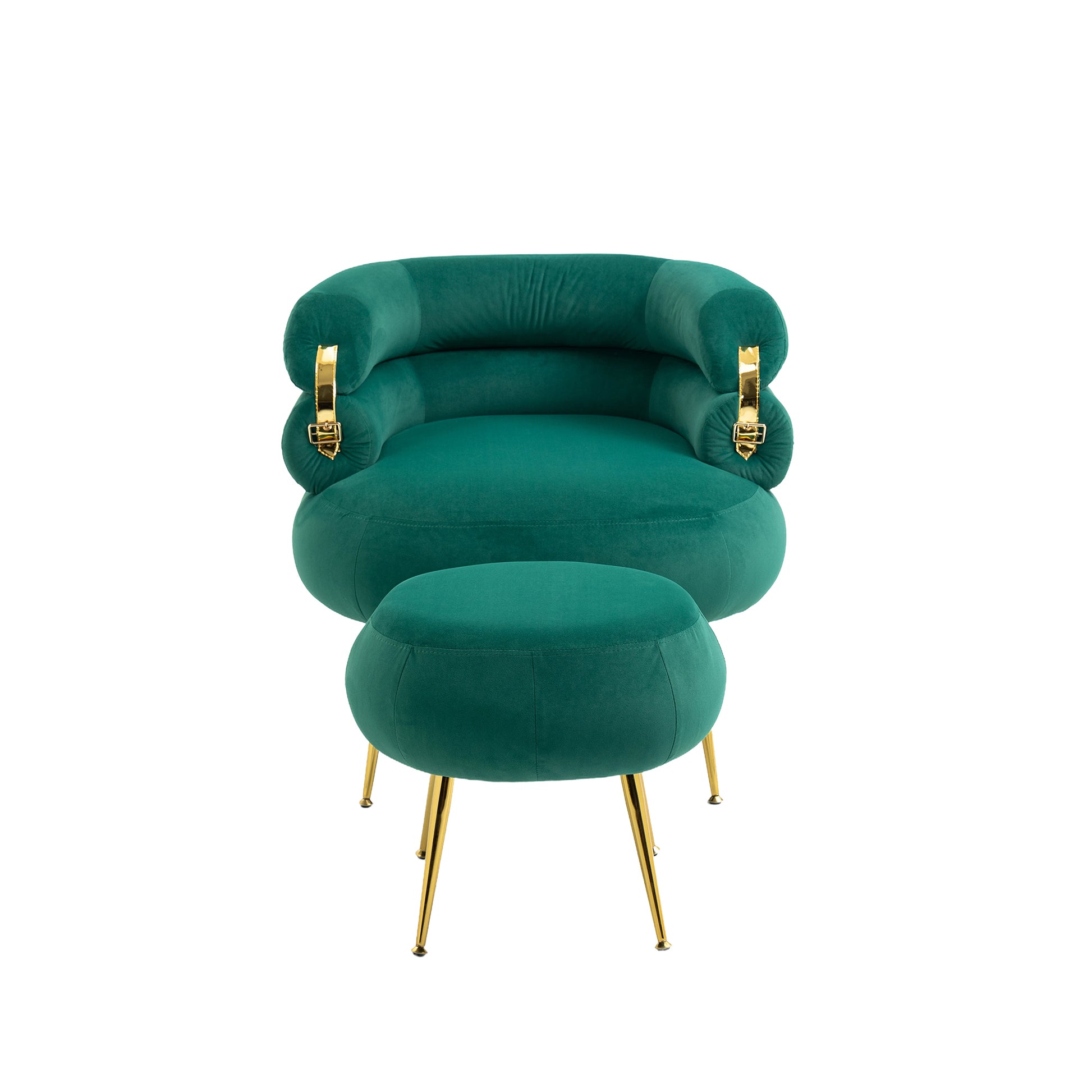 Coolmore Upholstered Velvet Barrel Accent Chair With Ottoman,Accent Comfy Lounge Arm Chair And Folding Footrest Stool Set,Single Sofa Armchair With Lounge Seat For Bedroom,Office Green Green Foam Velvet