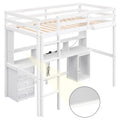 Twin Size Loft Bed With Multi Storage Desk, Led Light And Bedside Tray, Charging Station, White Box Spring Not Required Twin White Wood Bedroom Solid Wood Mdf