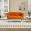 Coolmore Small Loveseat Sofa, Upholstered Mini Couch With Curved Backrest With Stylish Golden Decor, Small Comfy Beautiful Seat Leisure Accent Couch For Living Room, Bedroom, Office Orange Orange Foam Velvet