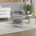 Coolmore Upholstered Velvet Barrel Accent Chair With Ottoman,Accent Comfy Lounge Arm Chair And Folding Footrest Stool Set,Single Sofa Armchair With Lounge Seat For Bedroom,Office Gray Gray Foam Velvet