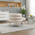 Coolmore Upholstered Velvet Barrel Accent Chair With Ottoman,Accent Comfy Lounge Arm Chair And Footrest Stool Set,Single Sofa Armchair With Lounge Seat For Bedroom,Office Beige Beige Foam Velvet