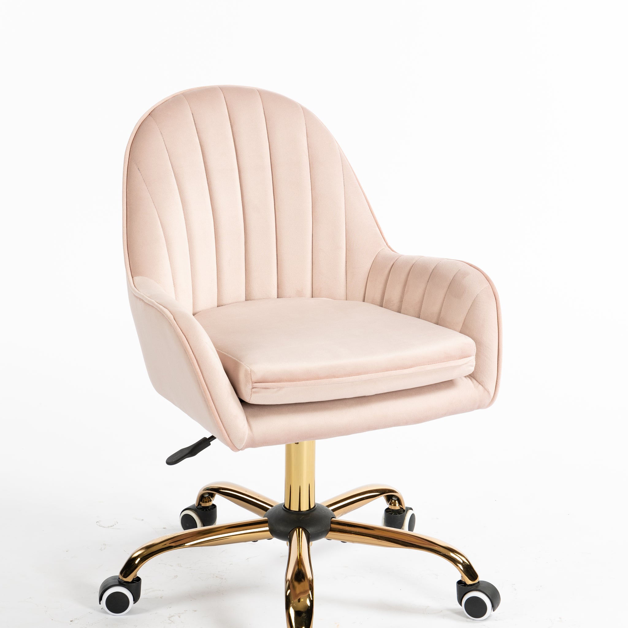 Velvet Home Office Chair With Wheels, Cute Chair With Side Arms And Gold Metal Base For Living Room, Bedroom,And Vanity Room,Bling Desk Nail Desk For Women,Adjustable Height,Pink Pink Velvet