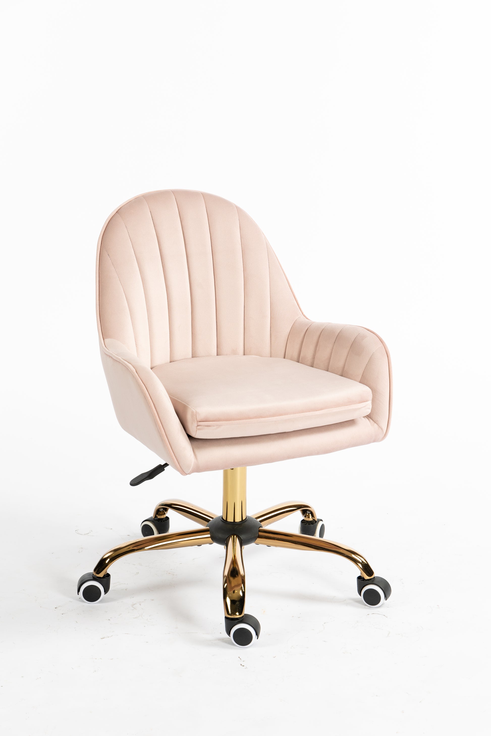 Velvet Home Office Chair With Wheels, Cute Chair With Side Arms And Gold Metal Base For Living Room, Bedroom,And Vanity Room,Bling Desk Nail Desk For Women,Adjustable Height,Pink Pink Velvet