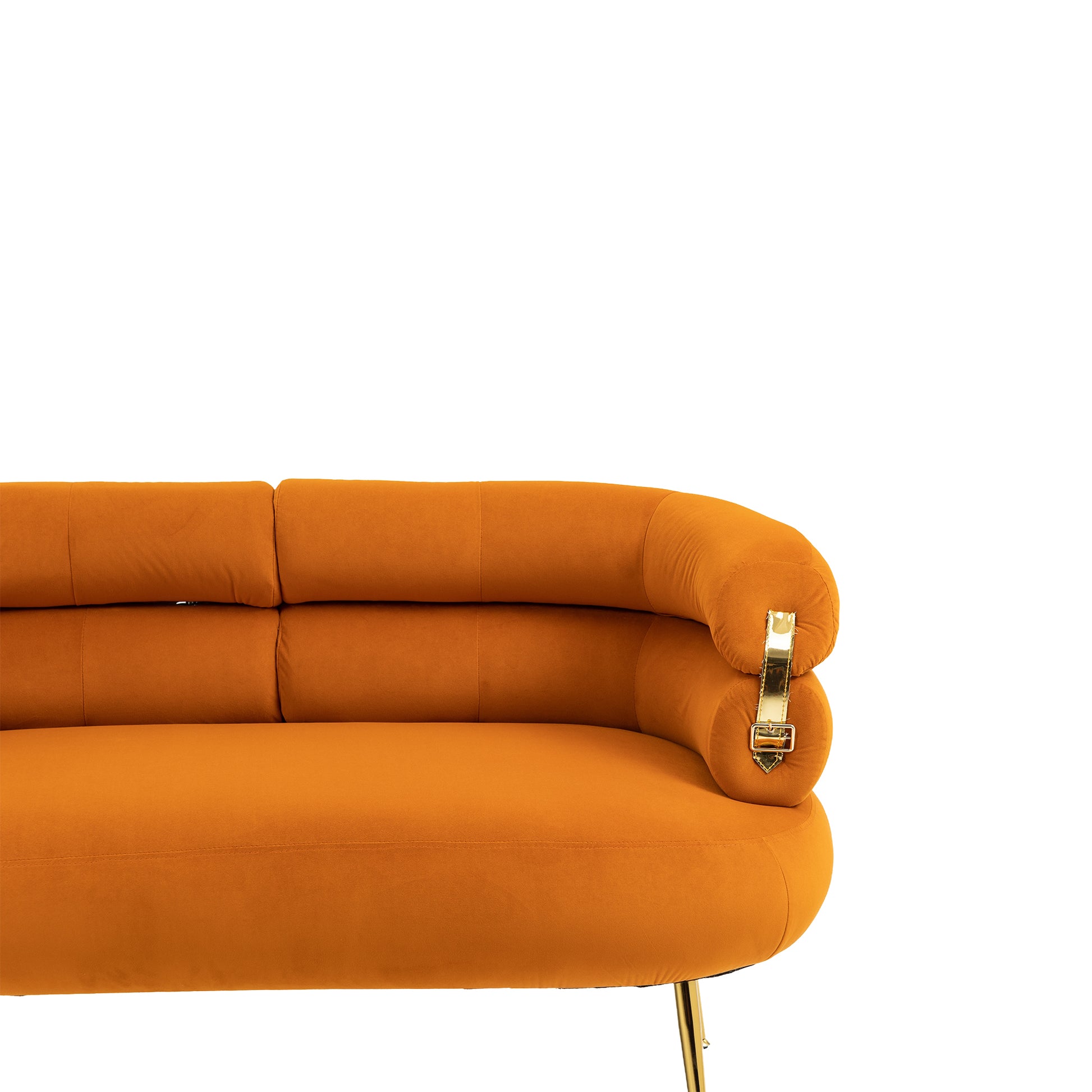 Coolmore Small Loveseat Sofa, Upholstered Mini Couch With Curved Backrest With Stylish Golden Decor, Small Comfy Beautiful Seat Leisure Accent Couch For Living Room, Bedroom, Office Orange Orange Foam Velvet