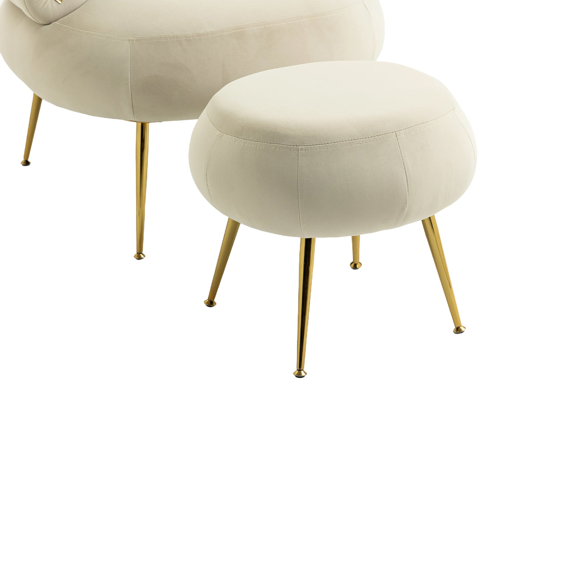 Coolmore Upholstered Velvet Barrel Accent Chair With Ottoman,Accent Comfy Lounge Arm Chair And Footrest Stool Set,Single Sofa Armchair With Lounge Seat For Bedroom,Office Beige Beige Foam Velvet