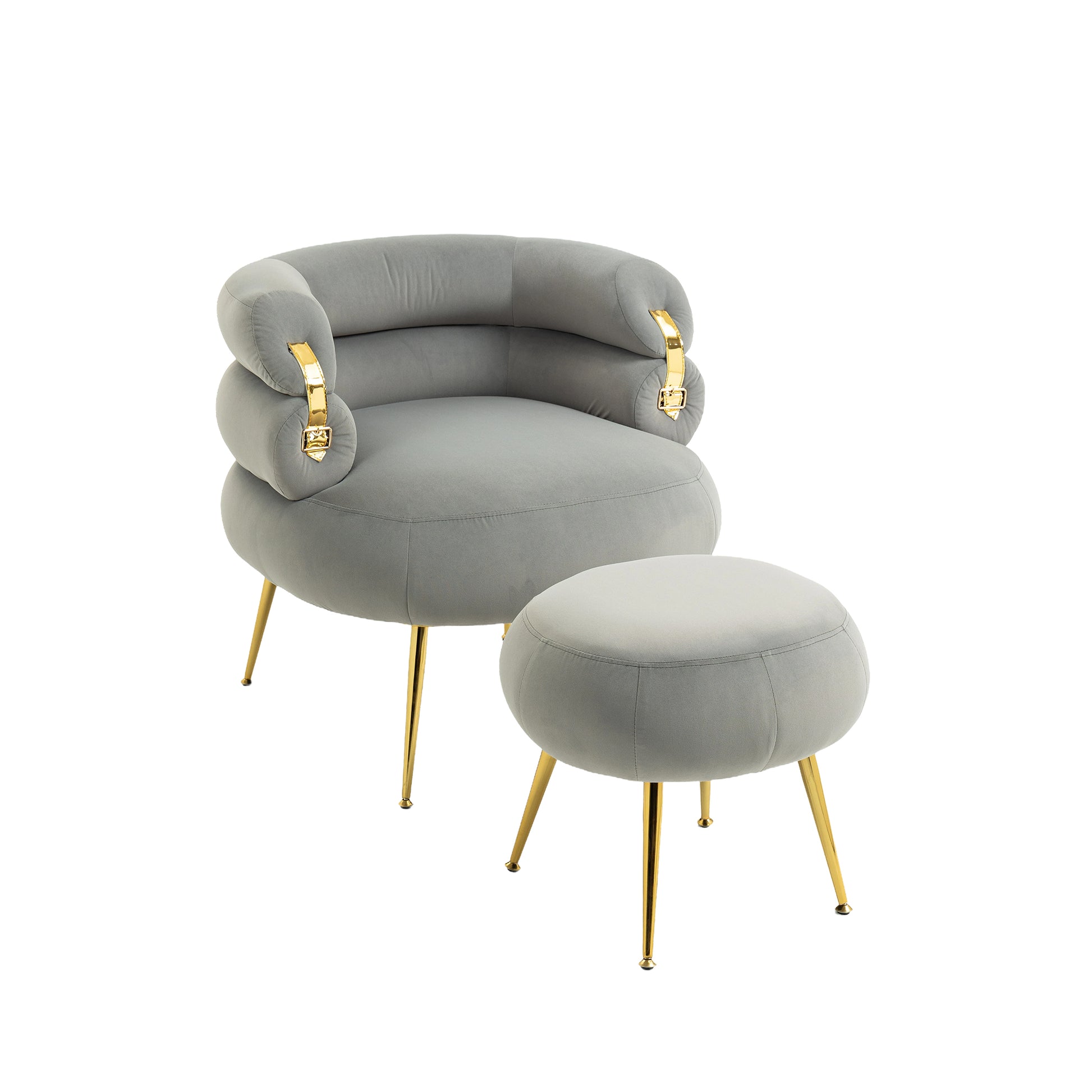 Coolmore Upholstered Velvet Barrel Accent Chair With Ottoman,Accent Comfy Lounge Arm Chair And Folding Footrest Stool Set,Single Sofa Armchair With Lounge Seat For Bedroom,Office Gray Gray Foam Velvet