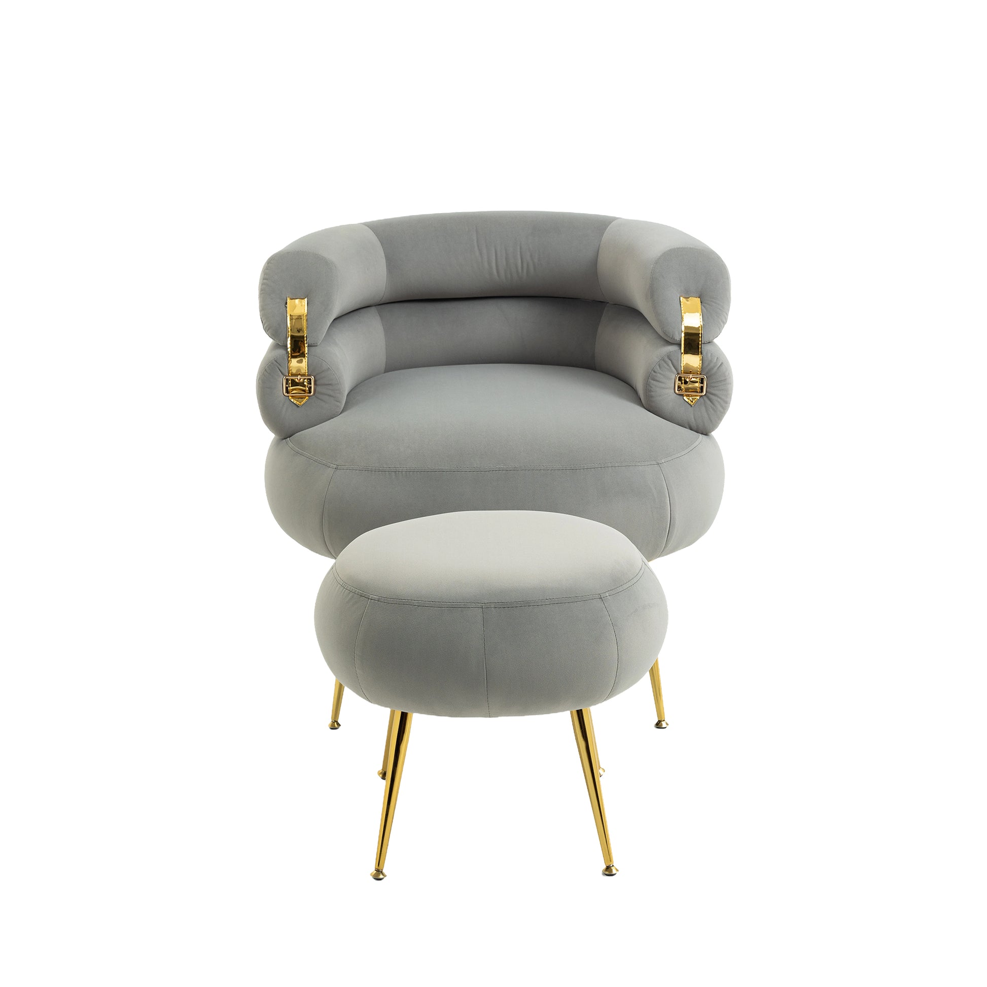 Coolmore Upholstered Velvet Barrel Accent Chair With Ottoman,Accent Comfy Lounge Arm Chair And Folding Footrest Stool Set,Single Sofa Armchair With Lounge Seat For Bedroom,Office Gray Gray Foam Velvet