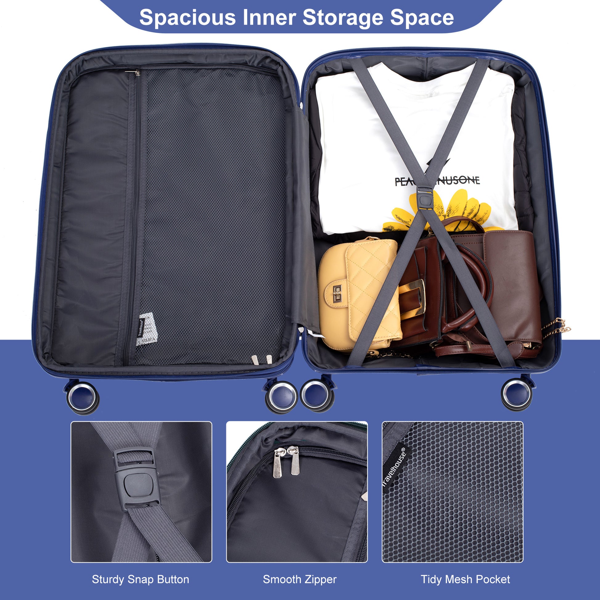 Expandable Hardshell Suitcase Double Spinner Wheels Pp Luggage Sets Lightweight Durable Suitcase With Tsa Lock,3 Piece Set 20 24 28 ,Navy Navy Polypropylene