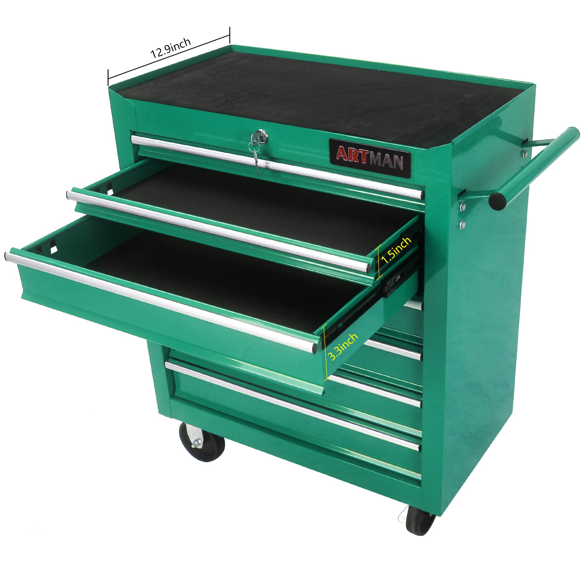 7 Drawers Multifunctional Tool Cart With Wheels Green Green Metal