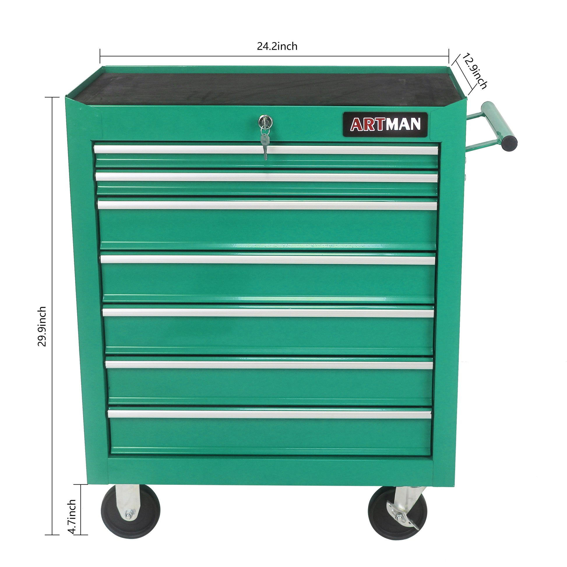 7 Drawers Multifunctional Tool Cart With Wheels Green Green Metal