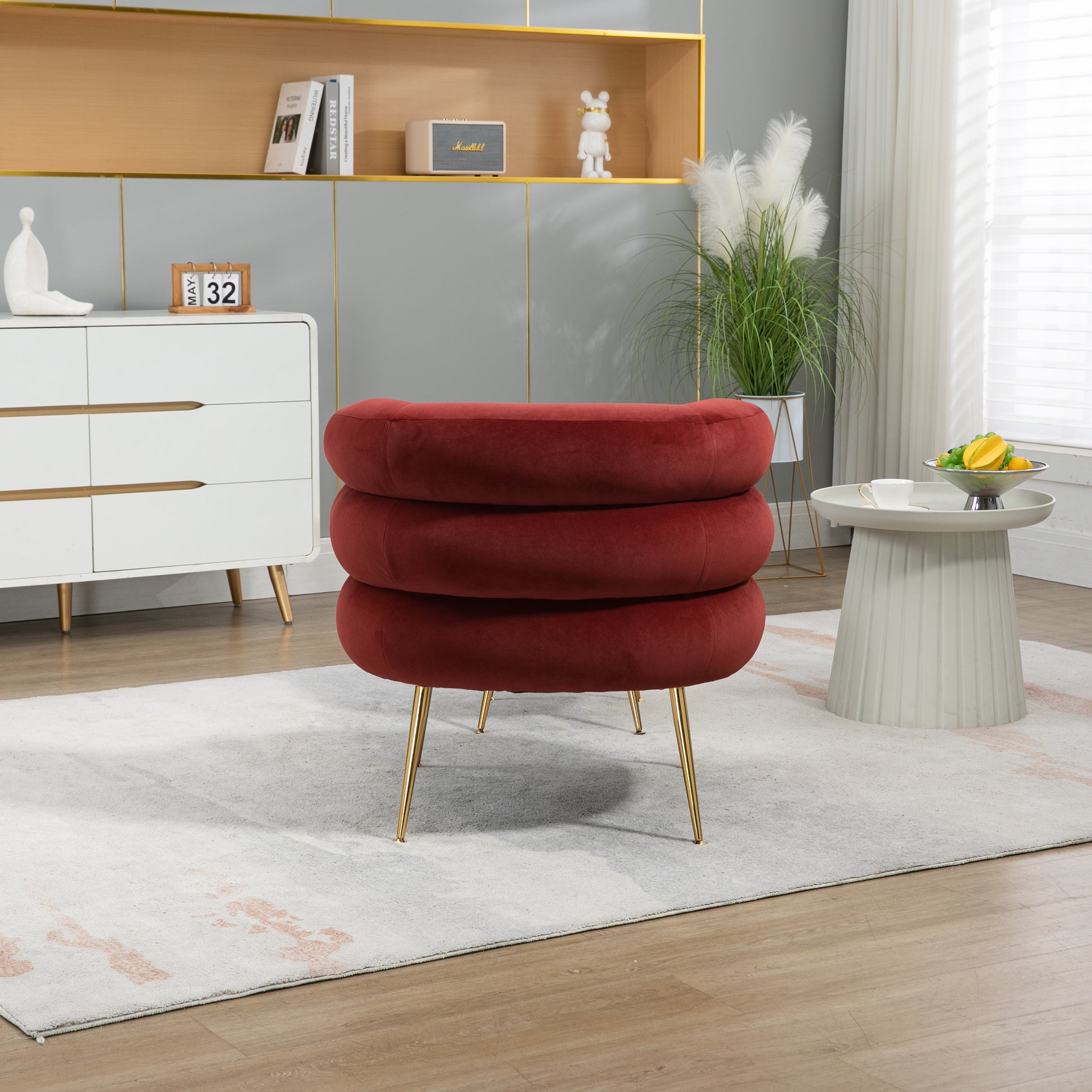 Coolmore Upholstered Velvet Barrel Accent Chair With Ottoman,Accent Comfy Lounge Arm Chair And Footrest Stool Set,Single Sofa Armchair With Lounge Seat For Bedroom,Office Wine Red Wine Red Foam Velvet
