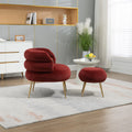 Coolmore Upholstered Velvet Barrel Accent Chair With Ottoman,Accent Comfy Lounge Arm Chair And Footrest Stool Set,Single Sofa Armchair With Lounge Seat For Bedroom,Office Wine Red Wine Red Foam Velvet