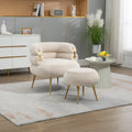 Coolmore Upholstered Velvet Barrel Accent Chair With Ottoman,Accent Comfy Lounge Arm Chair And Footrest Stool Set,Single Sofa Armchair With Lounge Seat For Bedroom,Office Beige Beige Foam Velvet