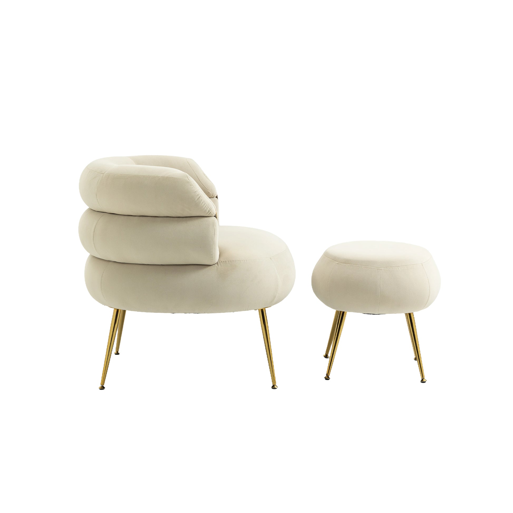 Coolmore Upholstered Velvet Barrel Accent Chair With Ottoman,Accent Comfy Lounge Arm Chair And Footrest Stool Set,Single Sofa Armchair With Lounge Seat For Bedroom,Office Beige Beige Foam Velvet